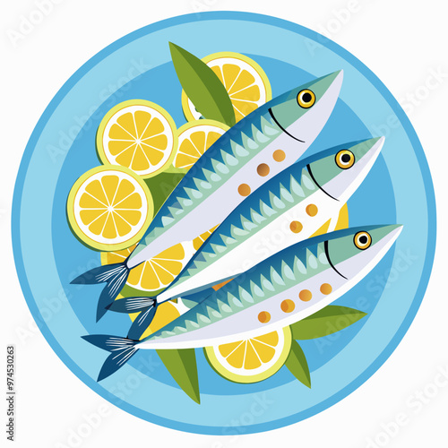 grilled sardines on a plate with lemon slices