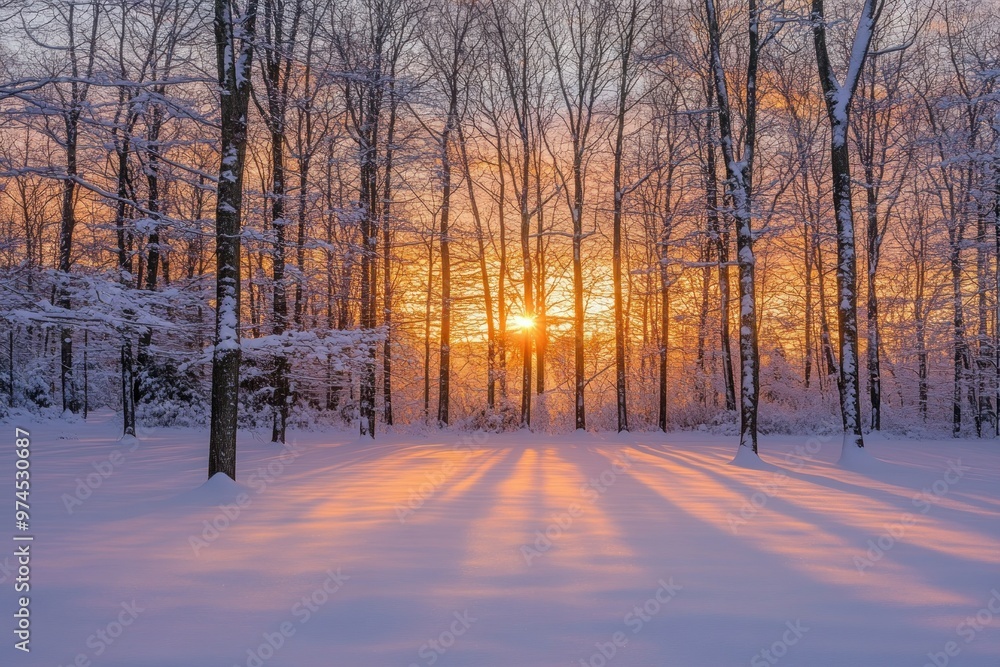 Snow-Covered Forest at Sunset with Long Shadows Snow-Covered Forest at Sunset with Long Shadows