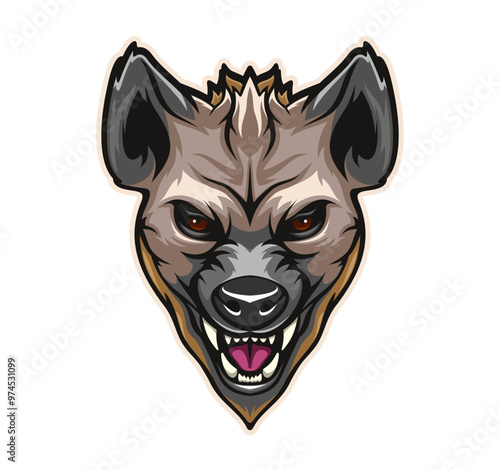 Ai generated angry hyena mascot, generative ai wild ferocious animal face, bares its sharp teeth, fiery eyes, and raised hackles, exuding a menacing aura that captures the essence of untamed wildness