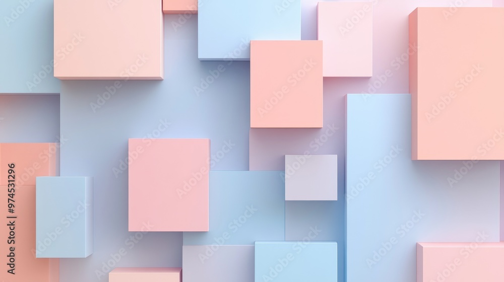 A minimalist geometric background with soft pastel squares and rectangles, arranged asymmetrically for balance