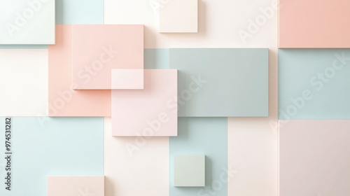 A minimalist geometric background with soft pastel squares and rectangles, arranged asymmetrically for balance photo