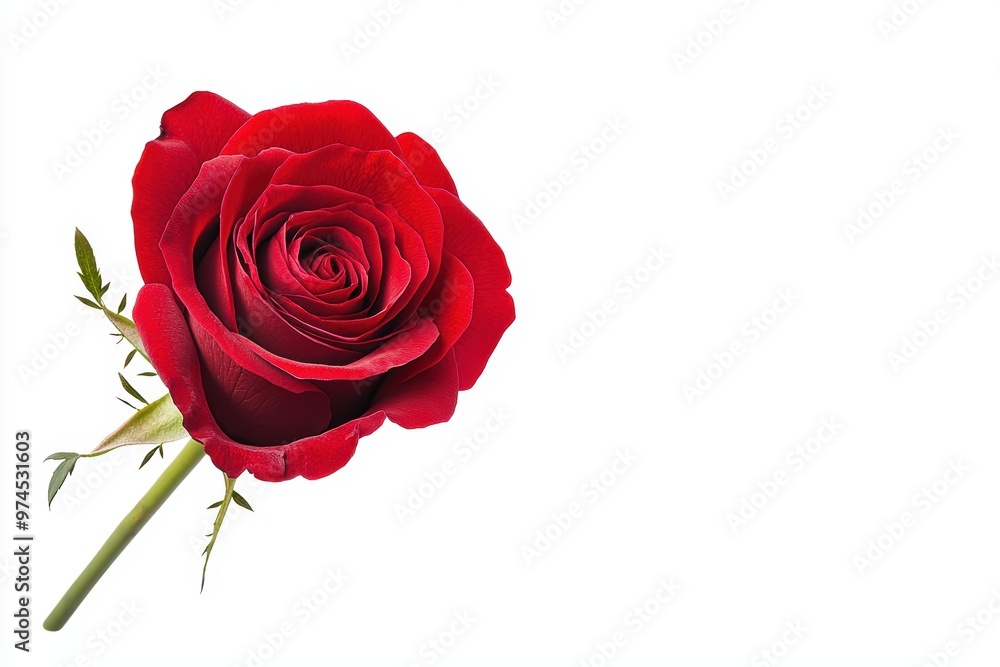 A single red rose, detailed petals, realistic style, isolated on white background A single red rose, detailed petals, realistic style, isolated on white background