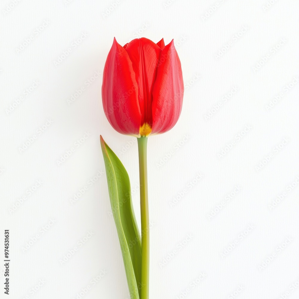 A single red tulip, bold and simple, minimalistic design, isolated on white background A single red tulip, bold and simple, minimalistic design, isolated on white background