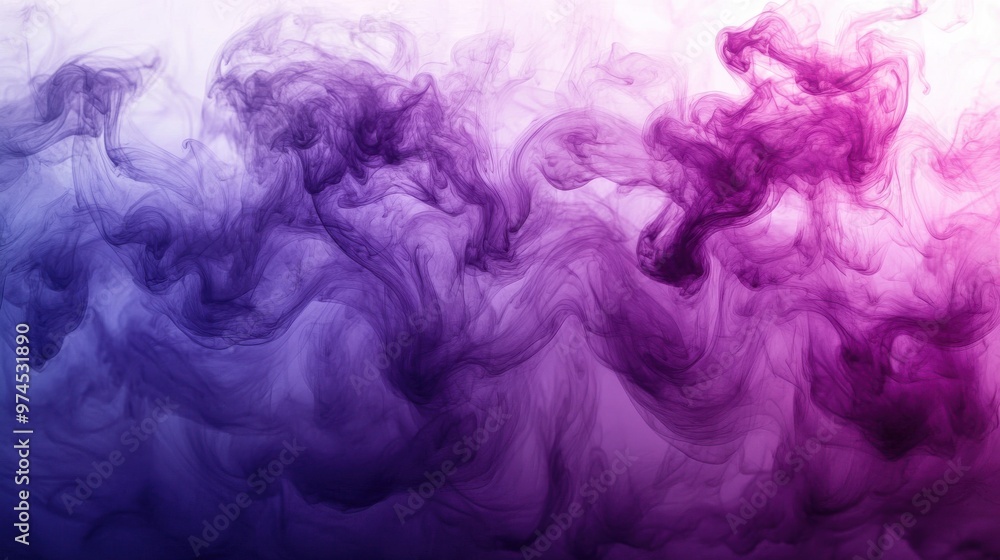 Fototapeta premium Abstract, swirling patterns of ink in water, captured in a gradient from deep indigo to pale lavender, forming an ethereal, minimalistic scene.