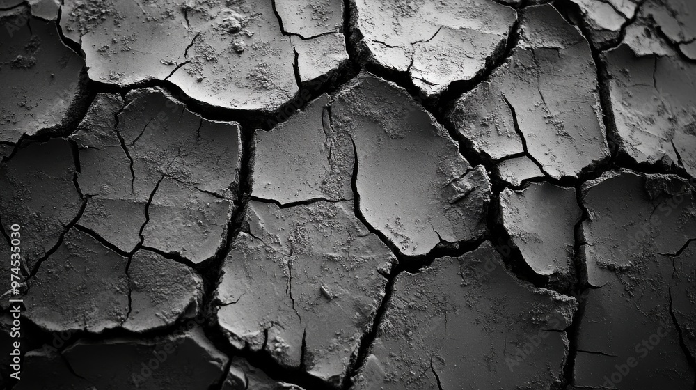 Monochromatic texture of cracked earth, emphasizing natural patterns and abstract beauty in a minimalistic, high-contrast composition.