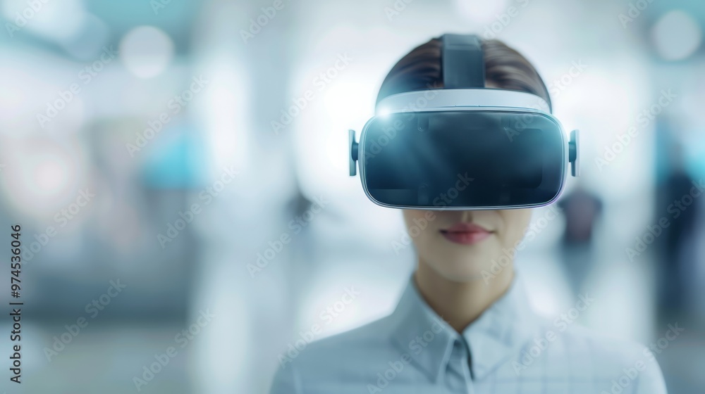Virtual Reality Exploration, a focused individual wearing a VR headset immerses in digital realms surrounded by a vibrant, blurred environment showcasing advanced technology. Virtual Reality Exploration, a focused individual wearing a VR headset immerses in digital realms surrounded by a vibrant, blurred environment showcasing advanced technology.