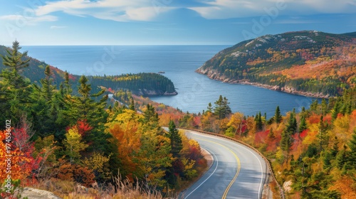 The serene and picturesque landscape of Acadia National Park's Park Loop Road, with its scenic vistas and diverse natural features