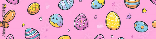 Easter 2D Vector Pattern elements Easter theme featuring repeating elements like Easter eggs bunnies flowers and baskets