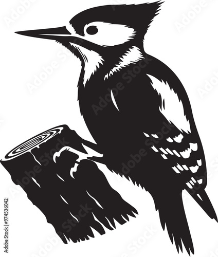 Woodpecker vector silhouette white background.generative ai photo