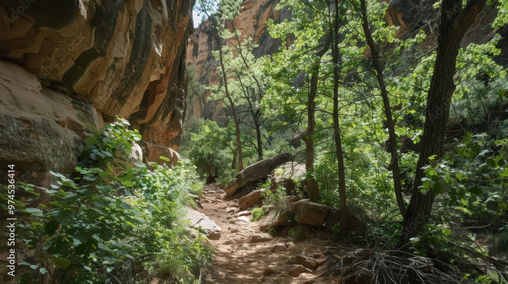 The serene beauty of Zion National Park's Hidden Canyon, with its narrow rock passages and lush vegetation offering a secluded