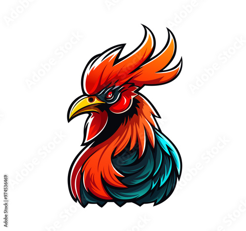 Ai generated rooster or cock mascot. Proud and confident bird exudes energy and represents courage and leadership for fighting club, farm products or sports team, symbolizes determination and success