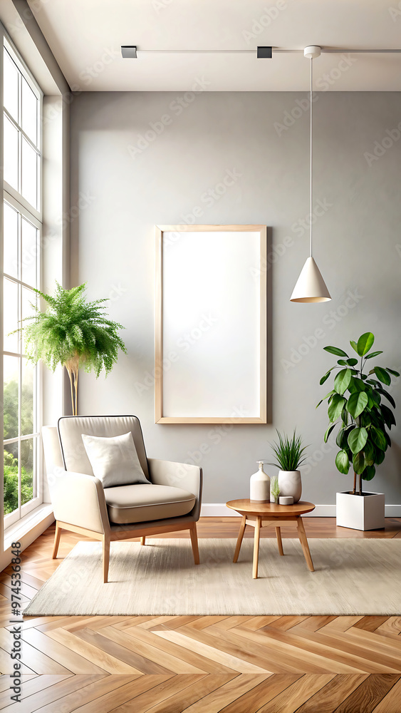 Fototapeta premium Contemporary empty home interior, wall mockup, 3d render, white Mock-up frame