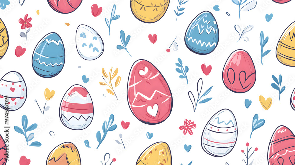 Easter 2D Vector Pattern elements Easter theme featuring repeating elements like Easter eggs bunnies flowers and baskets Easter 2D Vector Pattern elements Easter theme featuring repeating elements like Easter eggs bunnies flowers and baskets