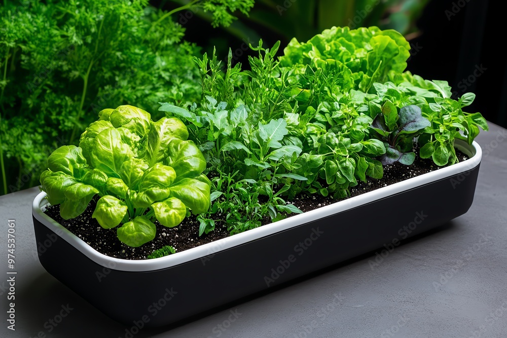 A compact urban gardening kit designed for apartment dwellers, filled with easy-to-grow herbs and vegetables A compact urban gardening kit designed for apartment dwellers, filled with easy-to-grow herbs and vegetables