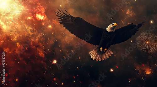 Wallpaper Mural An eagle flying proudly with the American flag, fireworks bursting in the sky as the nation celebrates Independence Day. Torontodigital.ca