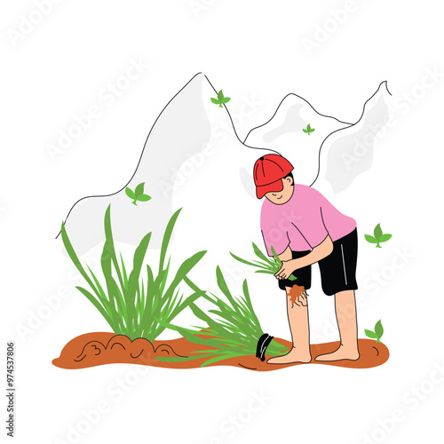 A farmer cultivating crops on terraced mountain land