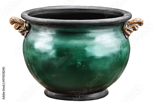 Cauldron green white background flowerpot transparent background. AI generate