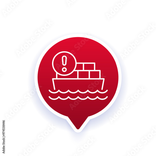 cargo ship, shipment delay line icon, vector