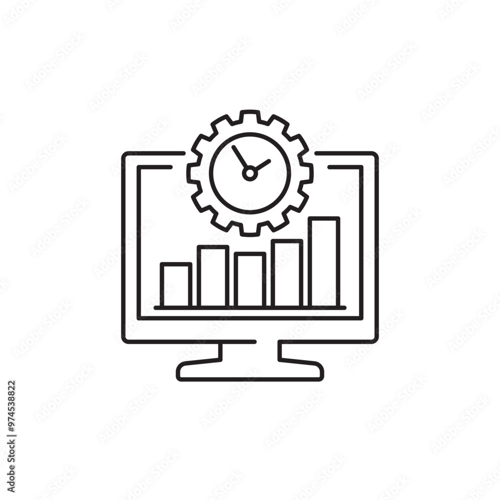 work productivity line icon with computer work productivity line icon with computer