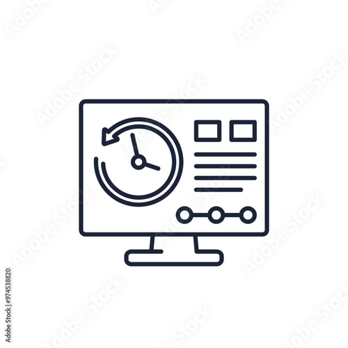 web history icon with computer, line vector