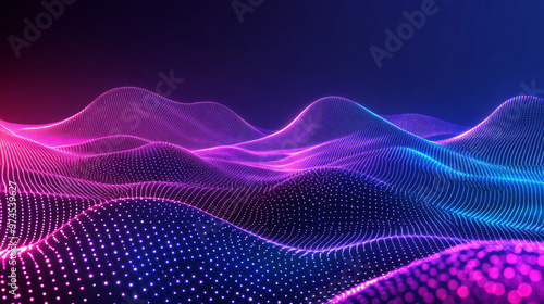 Wallpaper Mural Vibrant blue, purple, and pink abstract glowing particles create a wavy landscape, ideal for technology and science projects Torontodigital.ca
