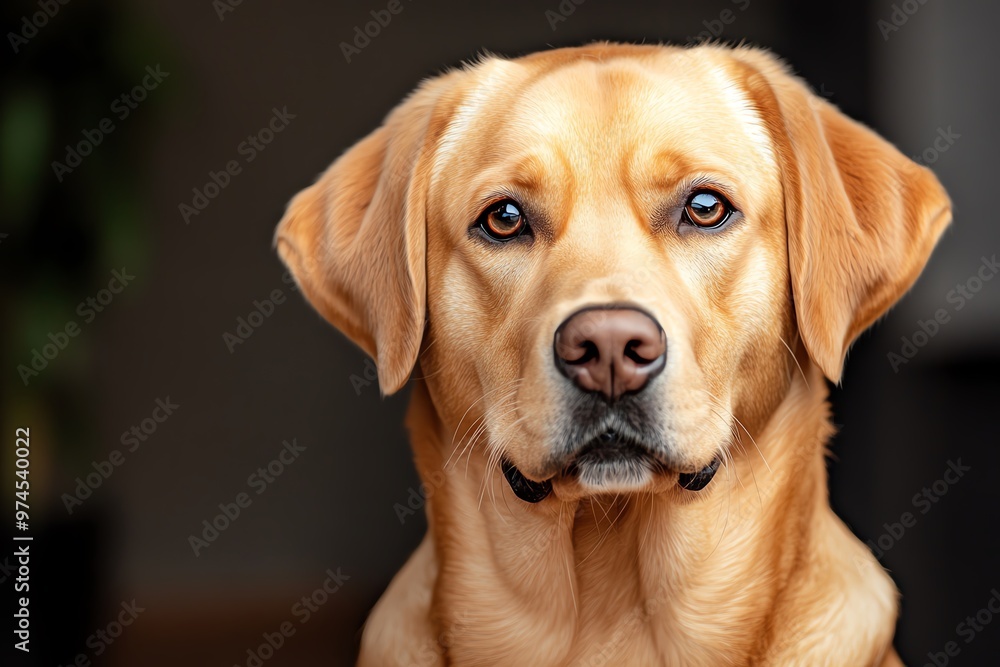 A golden Labrador Retriever posing for a photo, its coat shiny and eyes bright