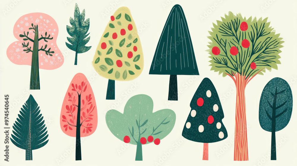 Cute Tree Illustration Set. Cute Tree Illustration Set.