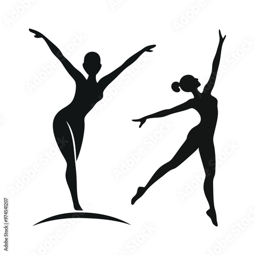 Gymnastic silhouette vector icons set, female dancing pose.