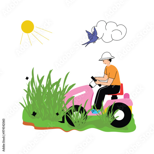 Grab this creatively crafted grass cutting flat illustration