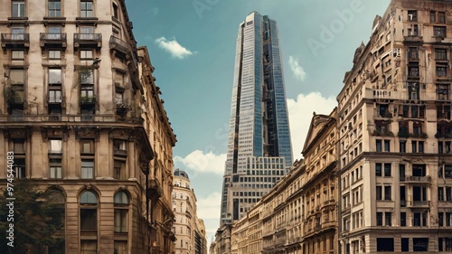 Modern Skyscraper Between Old Buildings.