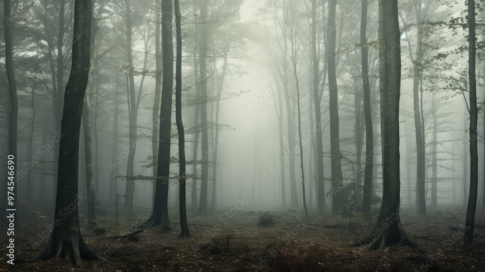 Naklejka premium fog forest for the trees