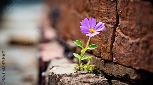 nature brick wall flowers in cracks photo