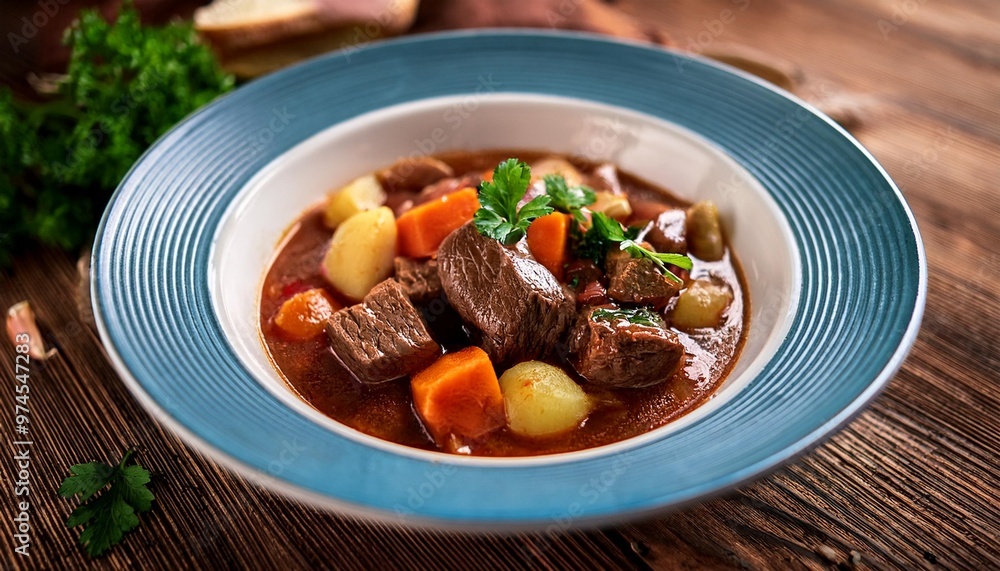 Hearty lunch stews with depth of field featuring tender meats and robust flavors Hearty lunch stews with depth of field featuring tender meats and robust flavors