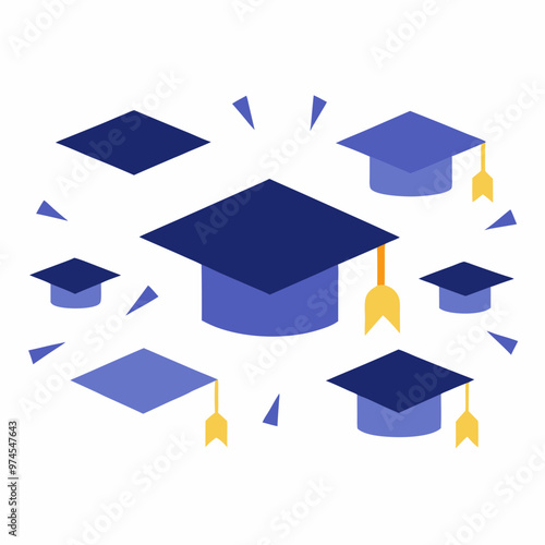 Graduation caps vector on white background