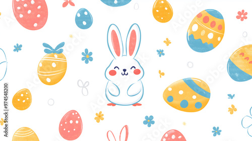 Easter 2D Vector Pattern elements Easter theme featuring repeating elements like Easter eggs bunnies flowers and baskets