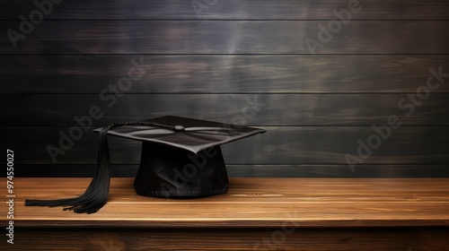 black graduation cap on wood photo