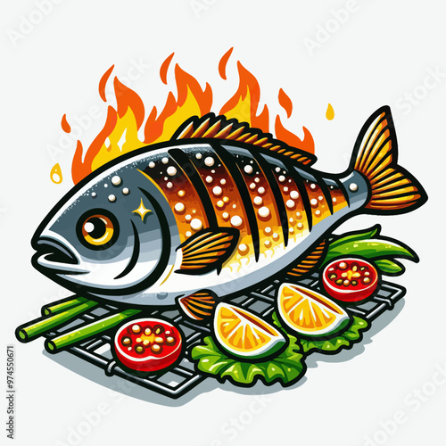 Vector image of a grilled fish