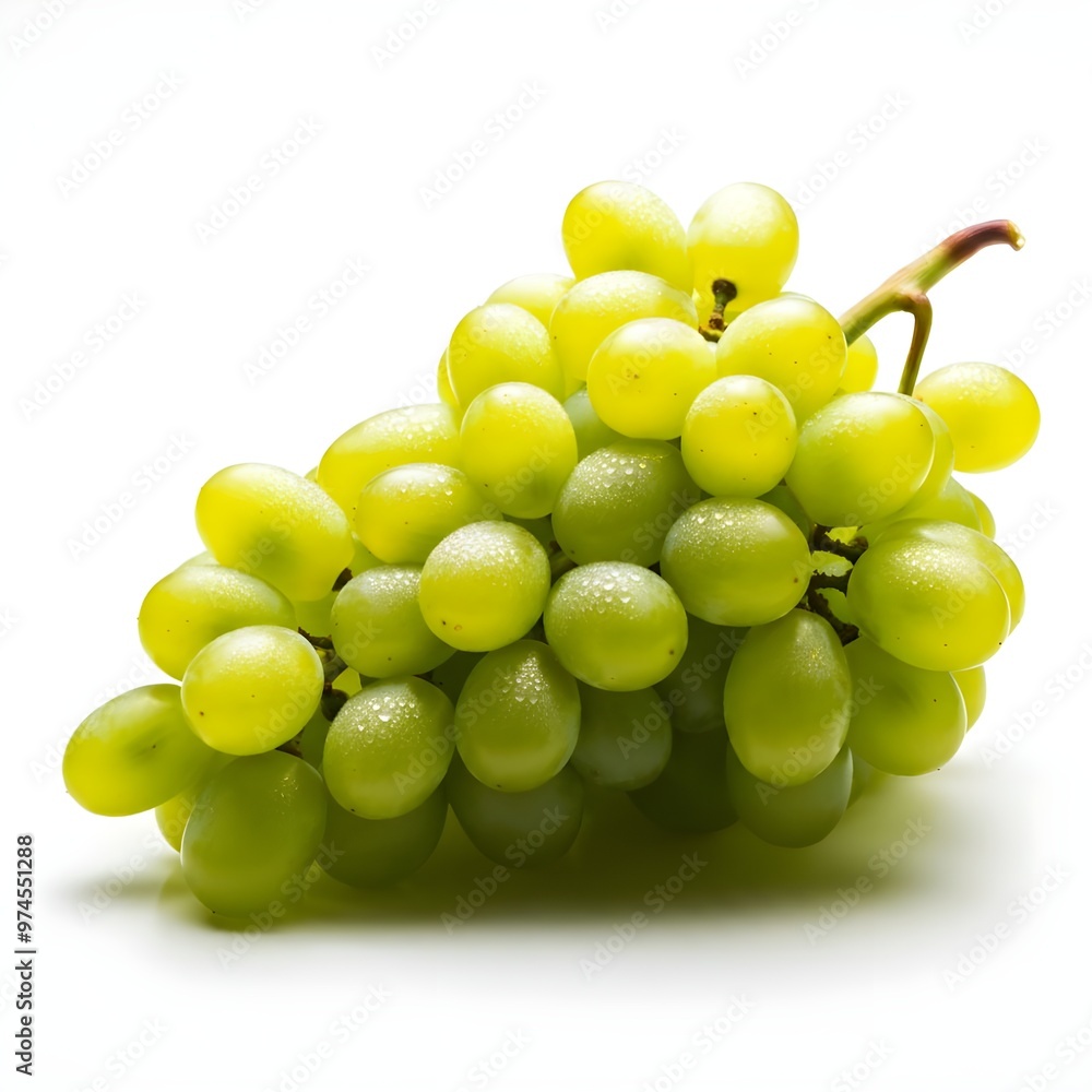 A cluster of green grapes isolated on a white background. A cluster of green grapes isolated on a white background.