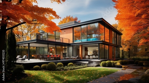 modern house in the fall photo