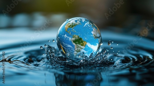 Wallpaper Mural Water droplets creating the shape of continents on a globe, illustrating the global importance of water resource sharing. Torontodigital.ca