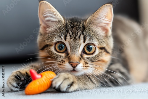 An Abyssinian playing with a toy mouse, its playful energy and sharp reflexes on full display