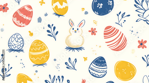 Easter 2D Vector Pattern elements Easter theme featuring repeating elements like Easter eggs bunnies flowers and baskets