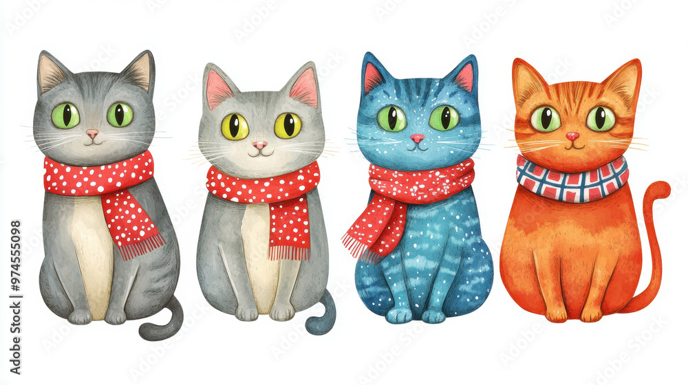 Fototapeta Cute Cats in Scarves.