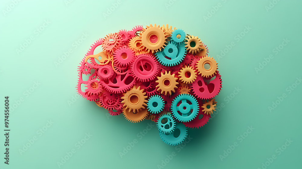 Colorful brain made of gears on pink background
Colorful brain made of gears on pink background