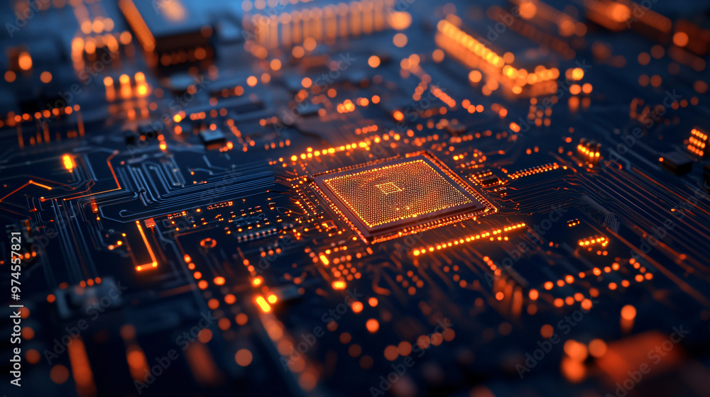 Vibrant orange light emitted by a modern cpu illustrates the power and speed of technology, seamlessly integrating hardware and digital components Vibrant orange light emitted by a modern cpu illustrates the power and speed of technology, seamlessly integrating hardware and digital components