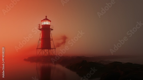 mist lighthouse red photo