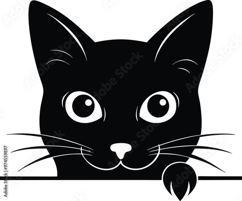 Black Cat Peeking vector illustration design. Black cat isolated on white background. Black cat looking out the window