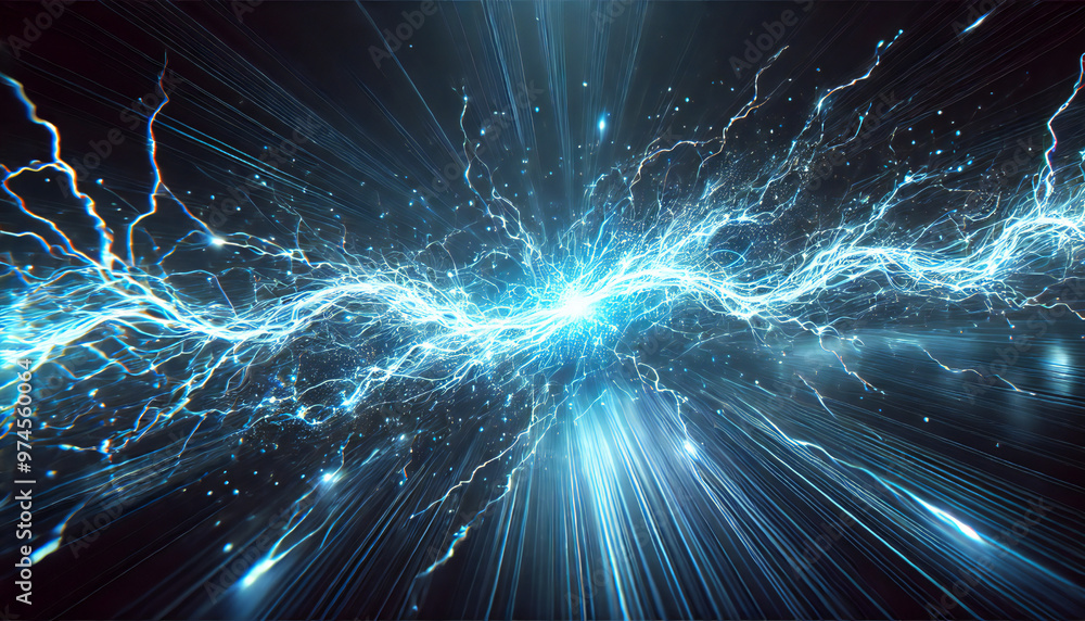 横に走る稲妻. 青い水平稲妻. Blue Horizontal Lightning. AI generated. 横に走る稲妻. 青い水平稲妻. Blue Horizontal Lightning. AI generated.