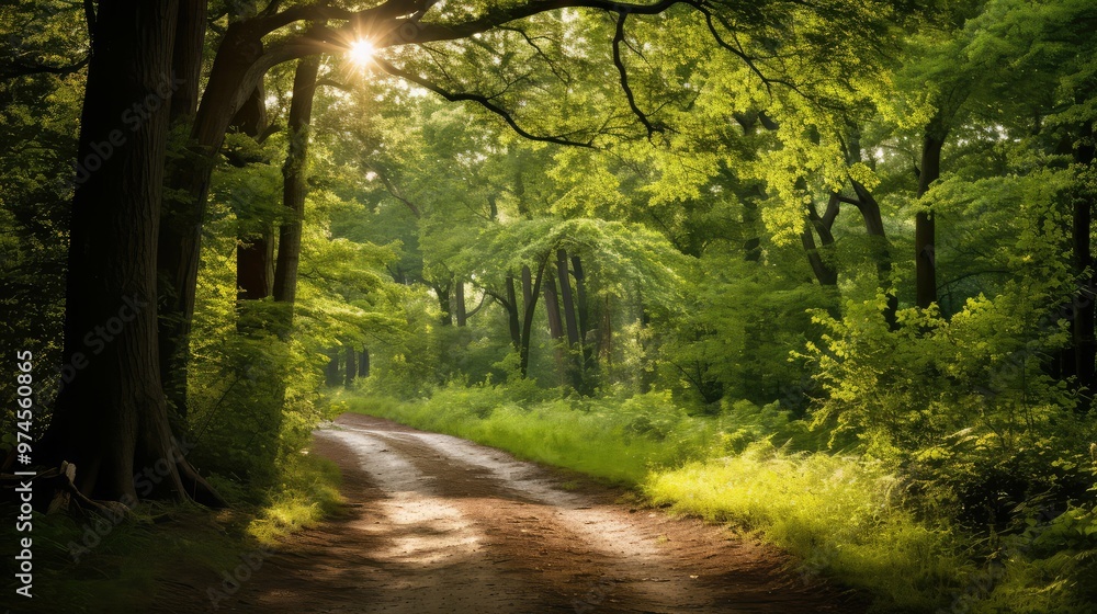 Obraz premium sunlight forest dirt road