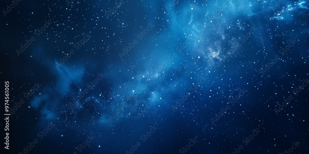 Naklejka premium The Milky Way in space, a night sky full of stars. A night sky illuminated by stars, the bright Milky Way, and a soft blue glow. A beautiful space background with a starry sky and the vast universe.